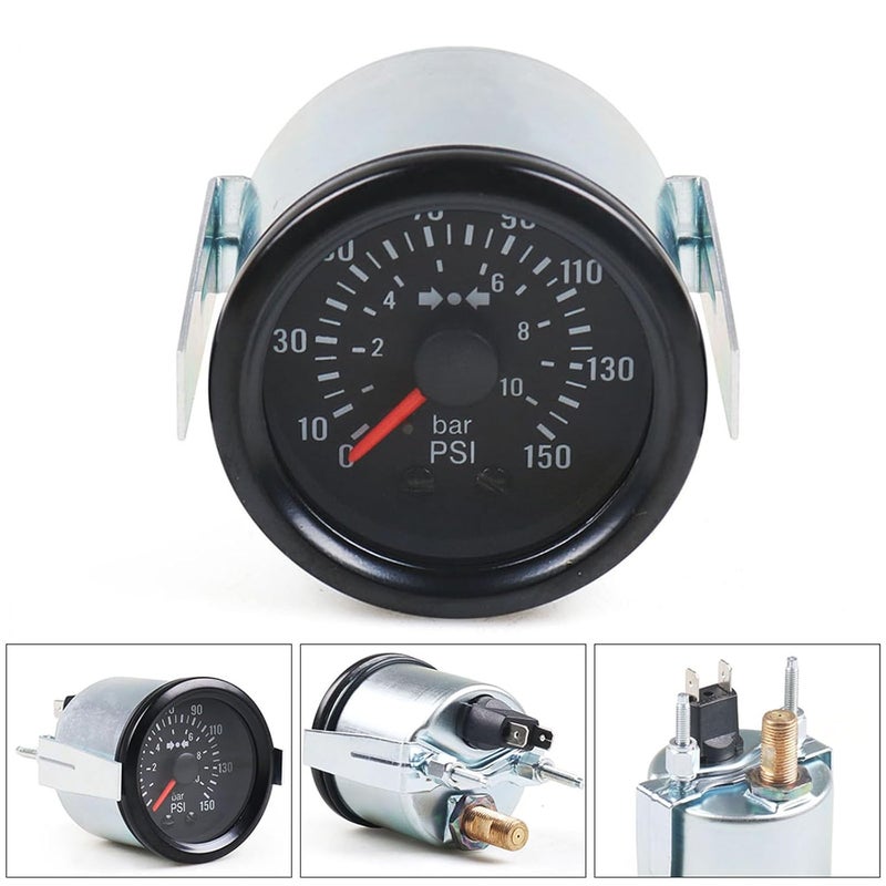 Dyno Racing 2" 52mm Mechanical Barometer 0-10 Bar/0-150PSI Air Pressure 12V Press Gauge Yellow Light Car Meter NPT1/8 - Image 3